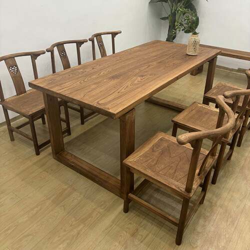 老榆木大板桌家餐桌莫恩工作比台吧台用书桌实桌木电脑桌办tb-777