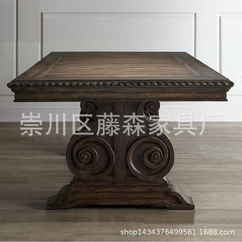 雕美式实木花餐桌法式复大古做旧餐台木t-798796欧式高档新古典橡