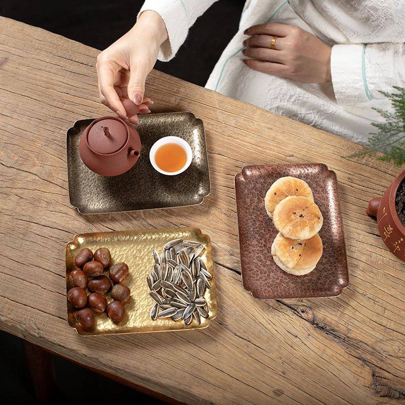手工锤纹座古壶承干泡台复风中式茶壶底壶铜39托养壶垫茶点心铜托