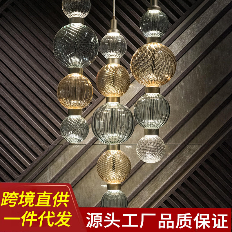 意大利糖葫芦玻璃圆球吊灯简约轻奢条纹别墅大厅酒店前台时尚吊灯