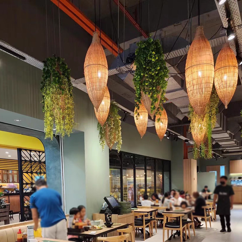 东南亚餐厅吊灯餐饮火锅店吧台餐桌灯藤编民宿复古禅意创意灯饰