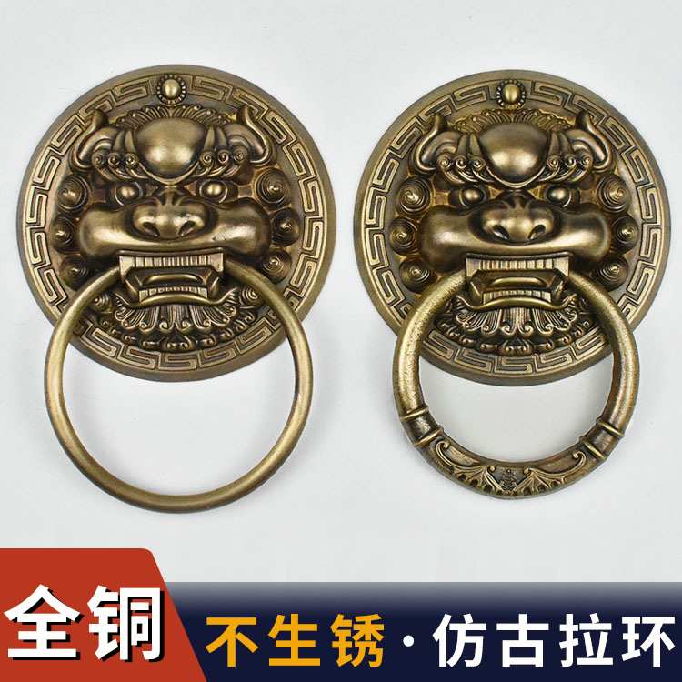 中式纯铜兽头门环仿古麒麟头狮子头虎头把手复古木门拉环大门拉手