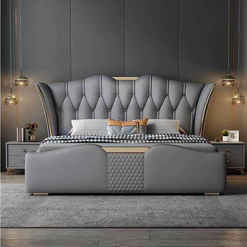 意式轻奢主卧大床2米真皮豪华双人大床新款现代简约1.5米储物婚床