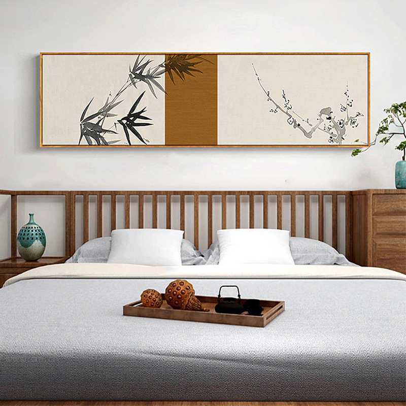 趁取风光新中式禅意卧室装饰画床头墙画老人房间挂画横幅花鸟古风