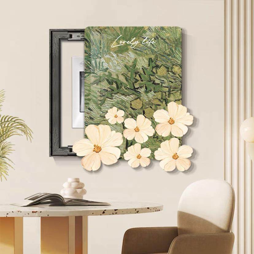 高莫奈艺术电打表箱装饰画现代简免孔竖版电源约箱梵遮挡挂881画