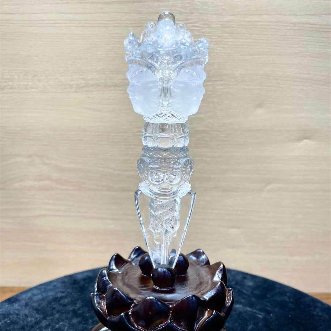 天然晶白水金钢橛降魔杵把件原石水晶795晶魔杖水金钢橛降魔杵摆