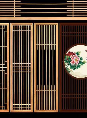 东阳FYR款新新中式实木古风屏风格镂空隔断古花玄关栅栏仿窗格中