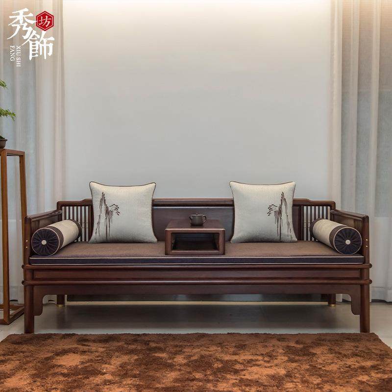 新中式罗汉床坐垫五件套古典刺沙发座绣带垫靠22SF026乳胶垫垫棕