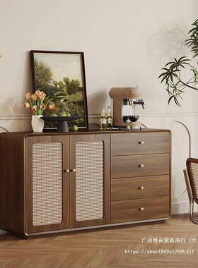 客厅收纳柜斗柜小立柜实复仿藤编扇木腿置物柜古YAG卧室靠门墙抽