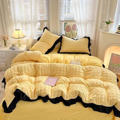 床025新款泡泡纱法式家花2边四件套GZB学生宿舍三件套床单笠床裙