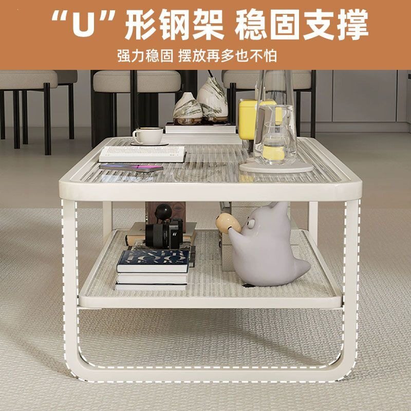 茶几客厅家用2026新款轻奢小户型储物桌子钢化玻璃茶几轻奢纯白