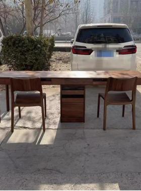 北黑胡桃木美全实木双人书一桌50897樱桃木写字台体电脑桌橡木学