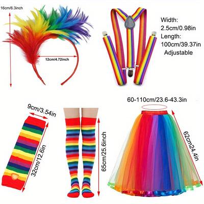 欧洲狂欢节成人装女派对扮2配饰头套装彩虹羽毛箍背带网TIO纱裙LP