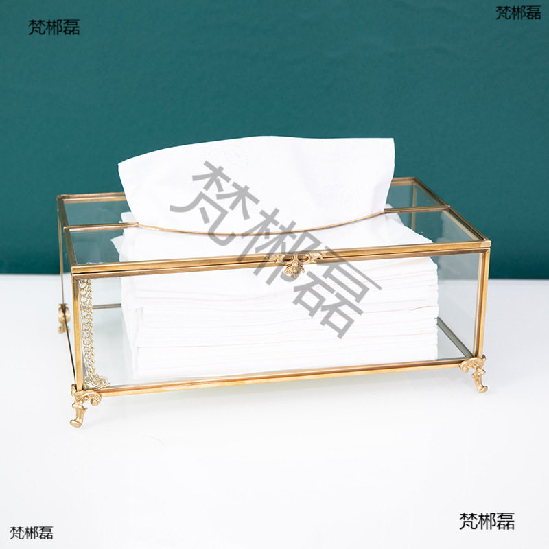 复古黄玻璃桌面纸巾盒