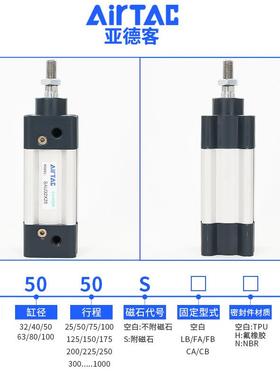 亚德客标准气缸气动推力SAU63X259075X50X75大X100X120X200X25X30