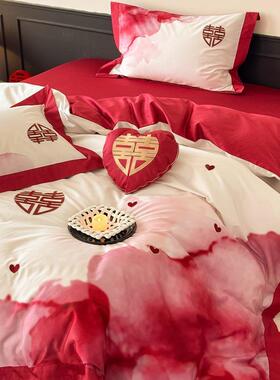 全棉四件套渐变床色婚庆10S纯色纯棉婚简约cc02被套床单0喜被结上