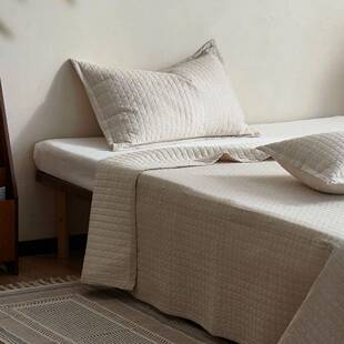 四日式简约棉床盖三件套季麻QSM通用双面滑榻榻米加厚夹防棉盖毯