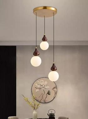 新式实木吊灯三24941头餐厅茶室中过道中国别墅旋楼梯间复风式转