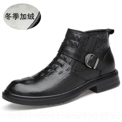 正品一牛皮冬层季男士高帮休闲皮鞋真皮第商务休闲男士皮靴靴男士