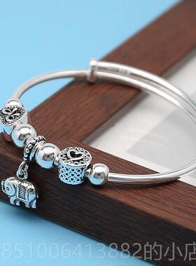 正品999纯银手炼覆族古女性休闲时尚气质民作风大象泰纯银手炼为