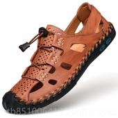 男士 凉鞋 皮凉鞋 正品 闲男气真皮男鞋 镂空透包夏头百搭软底开车休凉