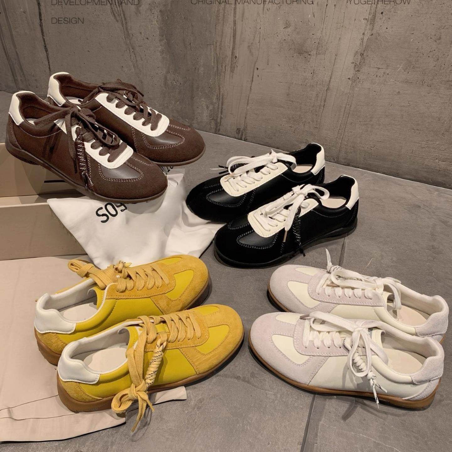 拼色系带德训鞋女内增高阿甘鞋