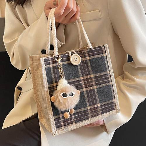 上班通勤亚麻帆布单肩手提包