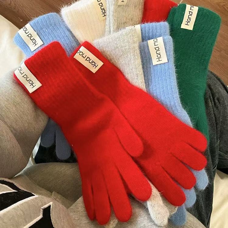 糖果色长款兔毛保暖手套
