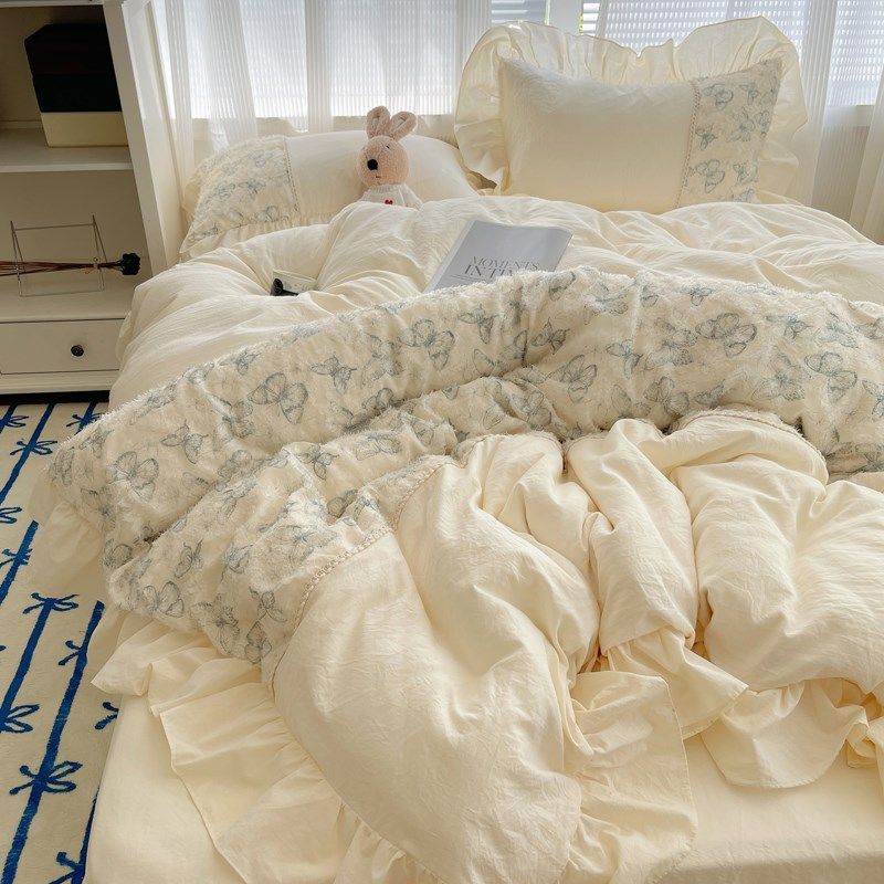 2024简约公主风蕾丝花边被套法式浪漫少女心四件套柔软水洗棉床单,床上用品,床品套件/四件套/多件套,淘宝优惠券,粉丝福利购,淘宝优惠卷