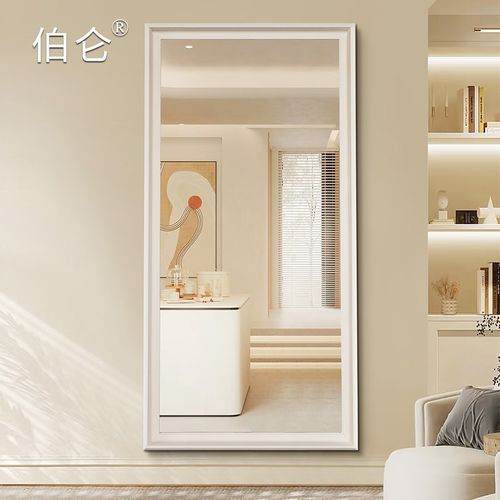 法式镜子全身镜家用奶油风落地镜实木烤漆穿衣镜壁挂服装店试衣镜