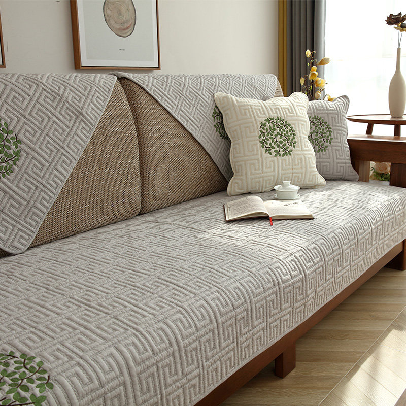 新中式实木沙发垫四季通用布艺防滑全棉坐垫子简约沙发套罩巾靠背