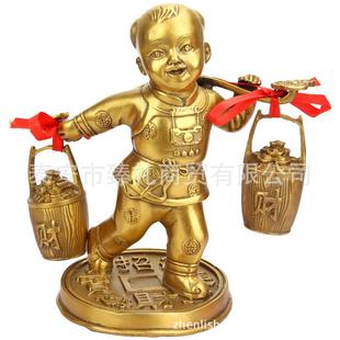 铜挑财童子摆件
