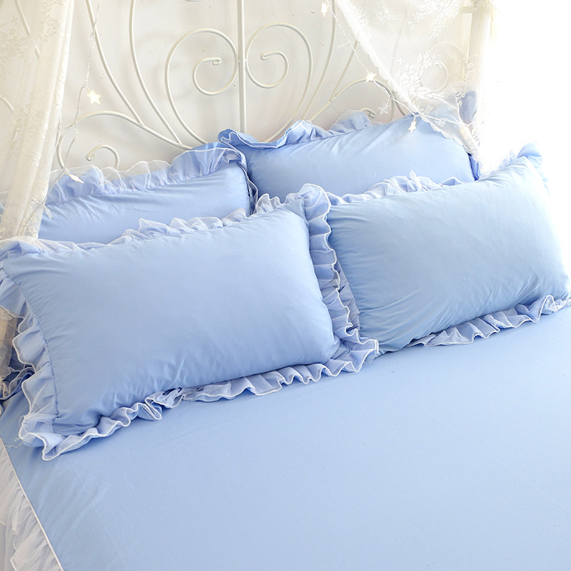 韩版公主风白纱枕套全棉纯棉蕾丝花边少女心单人成人枕头套一对装