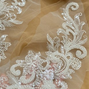 新豪华重型工业欧洲图案串珠亮片蕾丝对花高级定制婚纱头饰面纱配