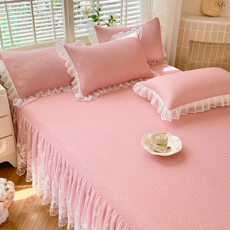 公主风花边床裙款冰豆豆凉席夏季床单带裙边空调软席夏凉被四件套