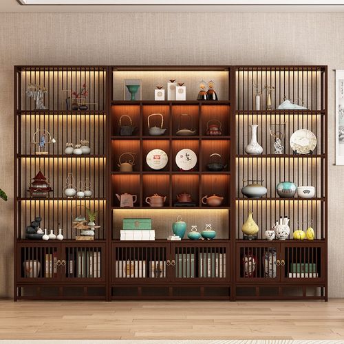 博古架新中式多宝阁茶叶展示茶柜酒置物架实木茶室办公室隔断屏风