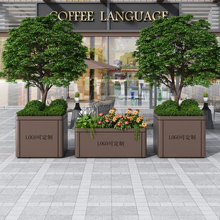 定制户外不锈钢花箱组合定制花坛景观花盆带轮树箱公园围栏隔断
