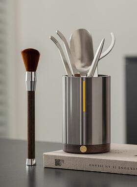 中式檀茶夹具配件不锈钢功夫茶具茶茶刀茶木勺养壶筒85587笔笔筒