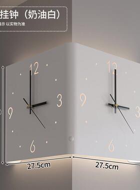 224新款双面转角挂钟0NNZ家用客厅代简约拐角创意角时钟壁灯现阳
