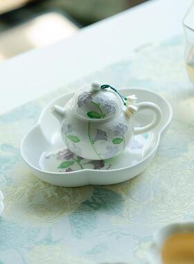 手绘木铃15352兰花陶瓷套装功夫茶具壶盖花口品茗杯碗主人茶杯盒