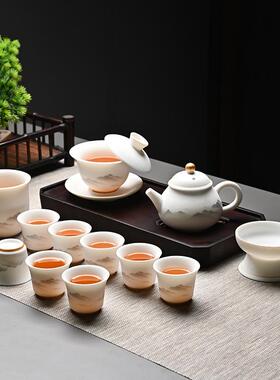 高档功玉夫茶具具茶套组家用轻奢羊脂描金盖碗茶壶套装一整94619