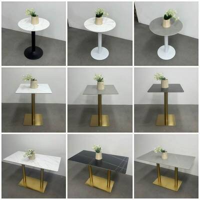 商用岩板餐桌DD0518餐厅奶小酒馆桌酒吧茶食堂长方子桌寓圆桌岩板