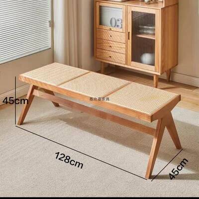 实家木EXL长凳藤编长条换鞋凳门卧餐椅室床尾凳用实木口藤编长凳