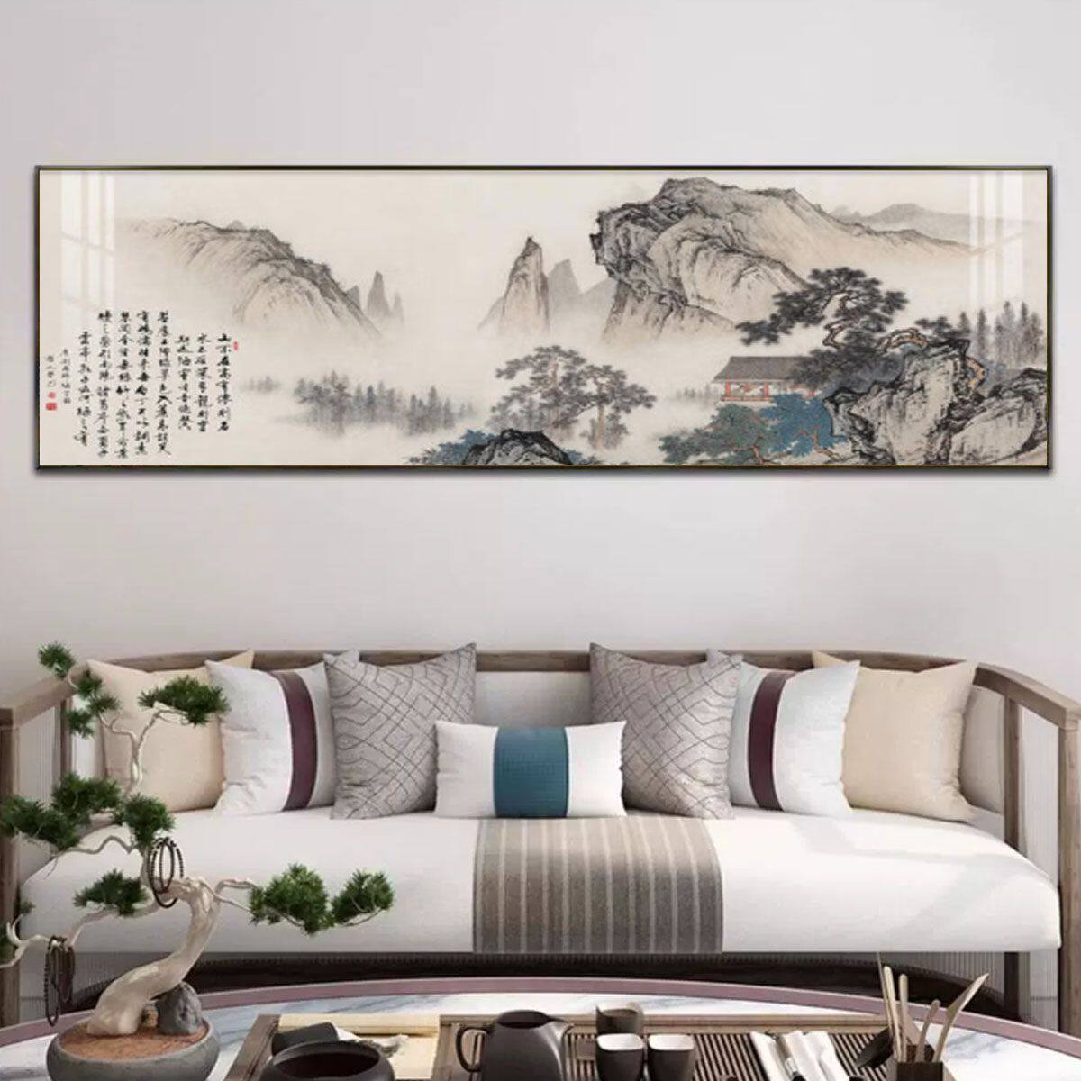 源远流长水墨山水画客厅沙发背景墙装饰画办公室新中式大气挂画