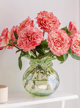 高璃端琉花培瓶玻璃绿色轻奢级感摆件客WH1519绿厅插花透明水养高