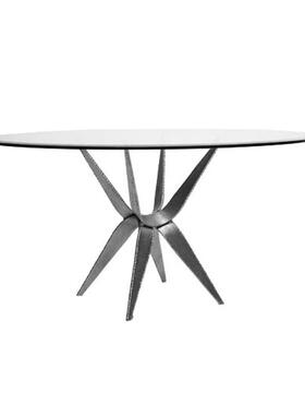 轻发沙边几/极简钢化玻璃圆桌古53391欧奢式客厅小茶几铁艺复酒店