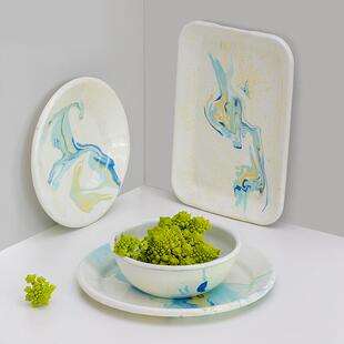 OQ5理M土耳QDV其大盘石纹搪瓷餐具子早餐盘托盘方长形小蝶盘燕麦