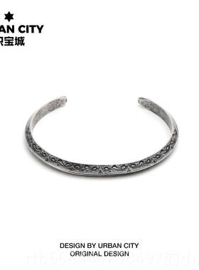 高档度民族风格覆古日印式风格图潮腾雕刻图案古银男女情侣钛钢手