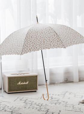 正品日本s小柄清新粉女色豹纹in少心长伞晴雨两用女神优雅直杆雨