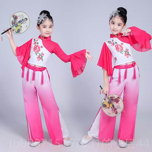 正品童古典舞歌演出服中国女童风清儿新淡雅扇子伞舞民族秧舞蹈表